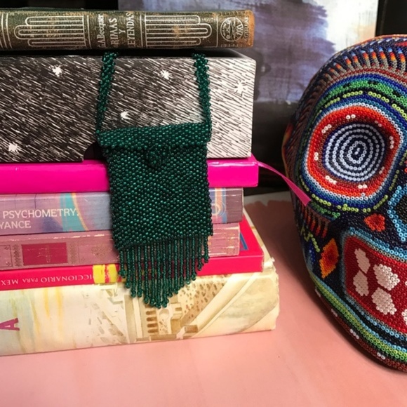 Costume Baldor Beaded Pouch Necklace Fringe Pocket Boho Midi - Picture 1 of 6